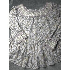 American Eagle Floral Peplum Blouse Square Neck Long Sleeve Top Small‎